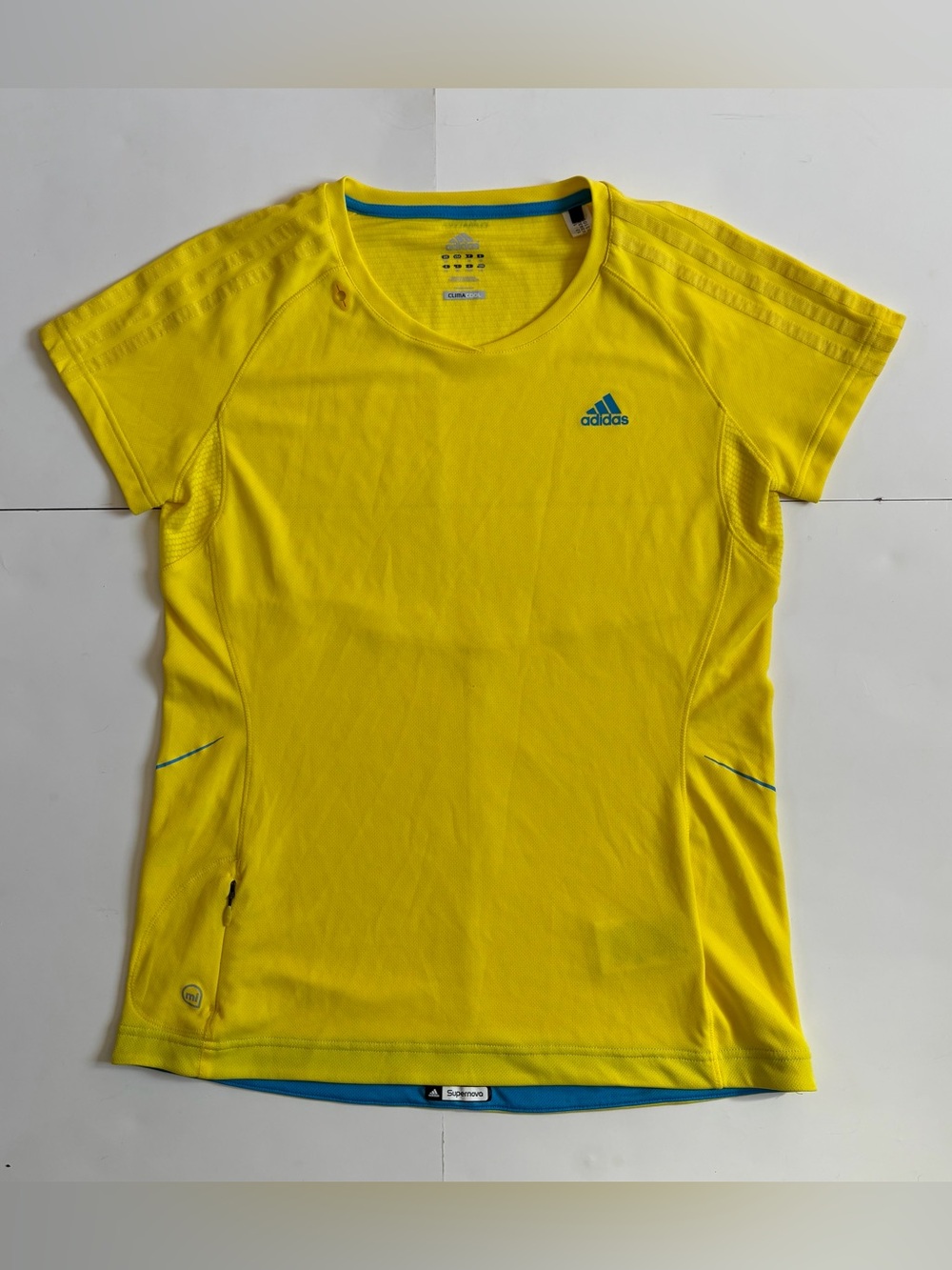 adidas Bright Yellow Climacool Tee with Turquoise Trim